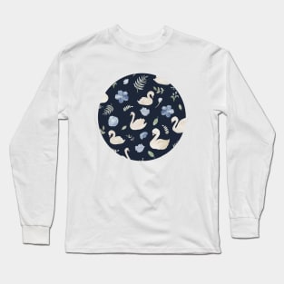 Swan Lake Floral Watercolor | Black Long Sleeve T-Shirt